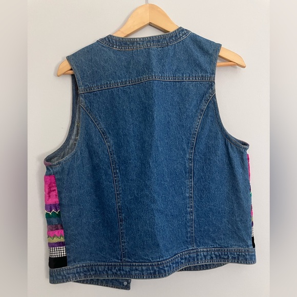 Susan Bristol denim patchwork vest button front embroidery beading boho S - Picture 4 of 5